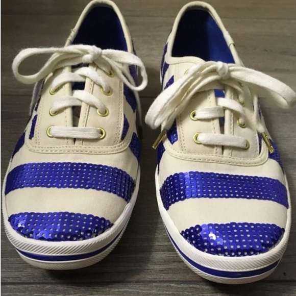 🌟HOST PICK🌟 Kate Spade x KEDS Kick Blue Sequin Striped Sneaker Sz 9 - Picture 3 of 11